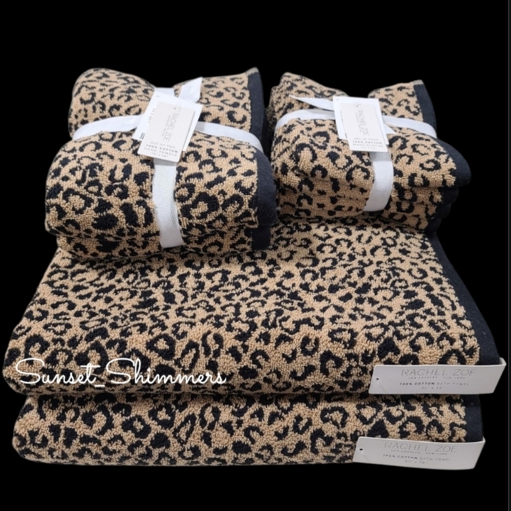 8pc Rachel Zoe Leopard Cheetah Animal Print Bath Hand Washcloth Towel Set NEW - Picture 9 of 9